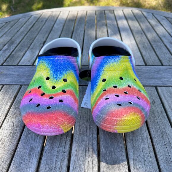 Crocs Classic Lined Mens 10 W 12 Clogs Spray Rainbow Tie Dye Slip On Shoes New - Picture 11 of 13